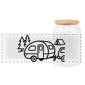 Caravan Camping Camper Motorhome Holiday - Panoramic Cookie Jar with Wooden Lid - white - Front