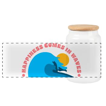 happiness comes in waves  - Panorama Keksdose mit Holzdeckel - Weiß - Vorne