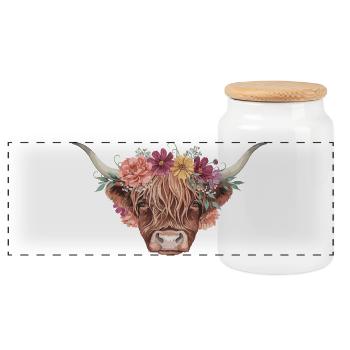 Portrait de la vache couronne fleur - Boîte à biscuits avec couvercle en bois - blanc - Devant