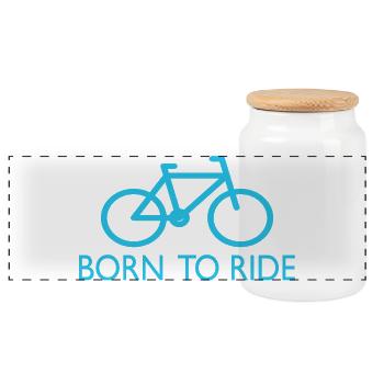 Born to Ride Saying Bicycle - Panoramic Cookie Jar with Wooden Lid - white - Front