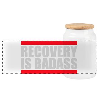 Recovery Is Badass Motivierend Erholung Zitat Logo - Panorama Keksdose mit Holzdeckel - Weiß - Vorne