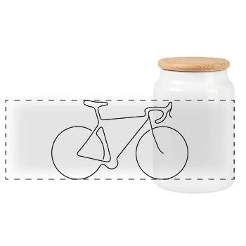 Black Minimalist Bike Silhouette - Panoramic Cookie Jar with Wooden Lid - white - Front