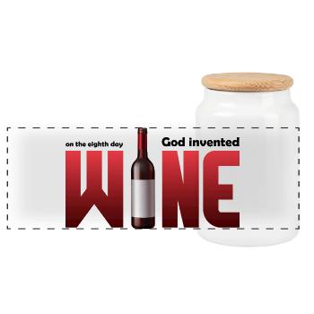 Bouteille de vin en grande typographie - Boîte à biscuits avec couvercle en bois - blanc - Devant