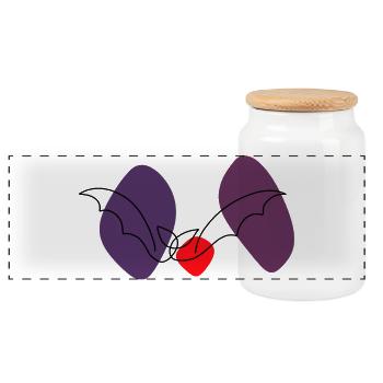 Lineart bat with color background - Panoramic Cookie Jar with Wooden Lid - white - Front