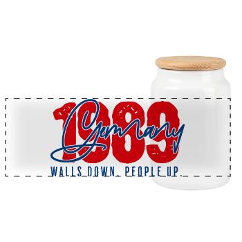 1989 Germany – Walls Down. People Up | Fall of the Berlin Wall - Panoramic Cookie Jar with Wooden Lid - white - Front