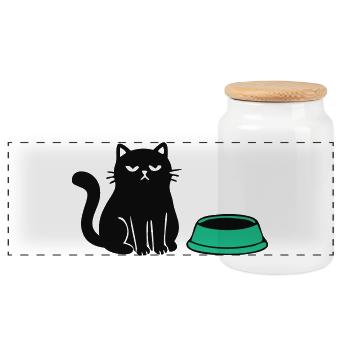 Hungrige Katze Grafik - Panorama Keksdose mit Holzdeckel - Weiß - Vorne