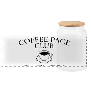 Coffee Pace Club – Lauf- und Kaffee-Lebensstil - Panorama Keksdose mit Holzdeckel - Weiß - Vorne