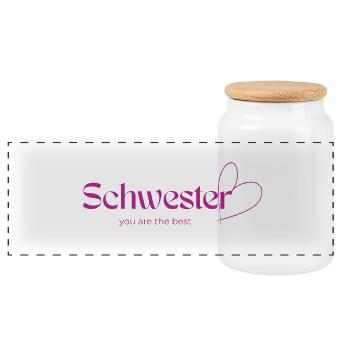 Schwesterherz_the_best - Panorama Keksdose mit Holzdeckel - Weiß - Vorne