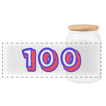 100. 100 JAHRE. 100-JÄHRIGES JUBILÄUM. 100. GEBURTSTAG - Panorama Keksdose mit Holzdeckel - Weiß - Vorne