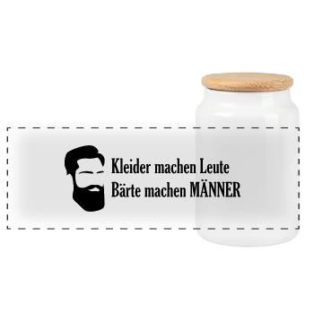 Kleider machen Leute Bärte machen Männer - Panorama Keksdose mit Holzdeckel - Weiß - Vorne