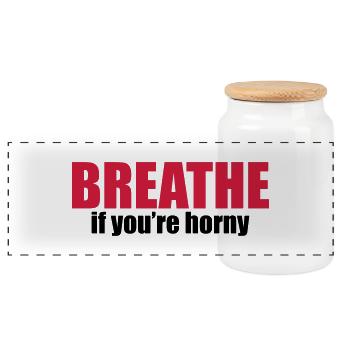 Breathe if you're horny - Panoramic Cookie Jar with Wooden Lid - white - Front