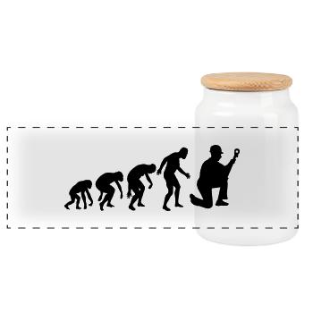 MECHANICS EVOLUTION! - Panoramic Cookie Jar with Wooden Lid - white - Front