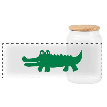 crocodile - Panoramic Cookie Jar with Wooden Lid - white - Front