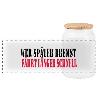 wer_spaeter_bremst_faehr - Panorama Keksdose mit Holzdeckel - Weiß - Vorne