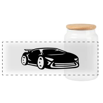 Car racing sports car racing car cool - Panoramic Cookie Jar with Wooden Lid - white - Front