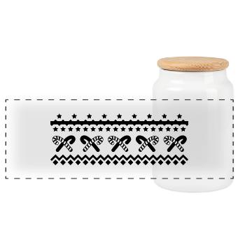 christmas sweater candy canes - Panoramic Cookie Jar with Wooden Lid - white - Front