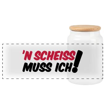 'N SCHEISS MUSS ICH! - Panorama Keksdose mit Holzdeckel - Weiß - Vorne