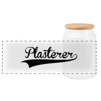 plasterer retro college baseball style l - Panoramic Cookie Jar with Wooden Lid - white - Front