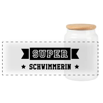 Schwimmer / Schwimmerin / Schwimmen / Schwimmsport - Panorama Keksdose mit Holzdeckel - Weiß - Vorne