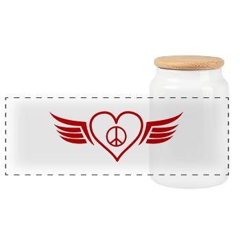 Heart Wings Peace - Panoramic Cookie Jar with Wooden Lid - white - Front