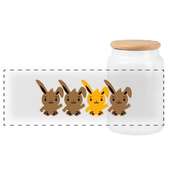 4 Bunny Friends Difference Be Different Different - Panoramic Cookie Jar with Wooden Lid - white - Front