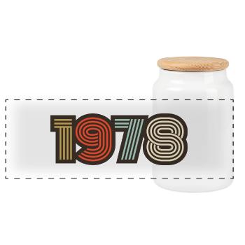 1978 retro vintage - Panoramic Cookie Jar with Wooden Lid - white - Front