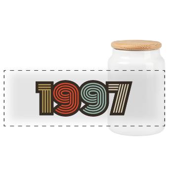 1997 rétro vintage - Boîte à biscuits avec couvercle en bois - blanc - Devant