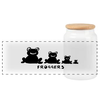 Frog Frogger Green Animal Zoo Fun Musthave - Panoramic Cookie Jar with Wooden Lid - white - Front