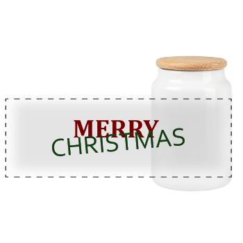 merry christmas - Panoramic Cookie Jar with Wooden Lid - white - Front