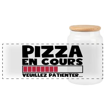 PIZZA EN COURS - Boîte à biscuits avec couvercle en bois - blanc - Devant