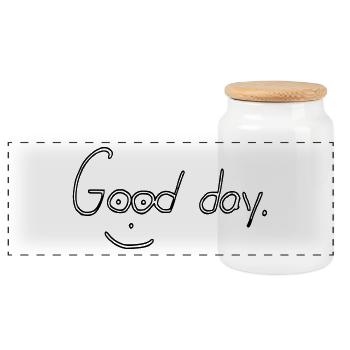Good day with smiley - Panoramic Cookie Jar with Wooden Lid - white - Front