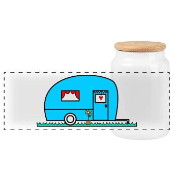 WOHNWAGEN. VAN. VAN. CAMPING CAR. - CAMPING. - ICH WAR HIER. - HUMOR. - Panorama Keksdose mit Holzdeckel - Weiß - Vorne