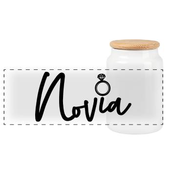 Novia Girlfriend Engagement Bridal Shower Wedding - Panoramic Cookie Jar with Wooden Lid - white - Front