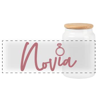Novia Girlfriend Engagement Bridal Shower Wedding - Panoramic Cookie Jar with Wooden Lid - white - Front