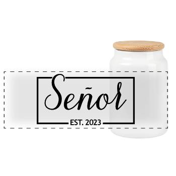 2023 Fête de mariage du marié de fiançailles - Boîte à biscuits avec couvercle en bois - blanc - Devant