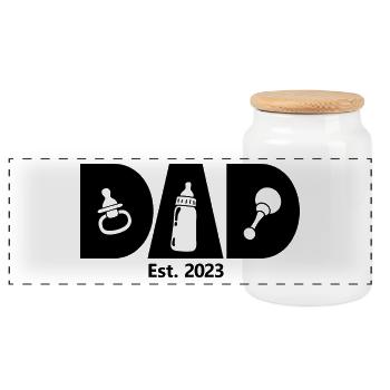 Papa est. 2023, Papa en devenir, Annonce de grossesse - Boîte à biscuits avec couvercle en bois - blanc - Devant