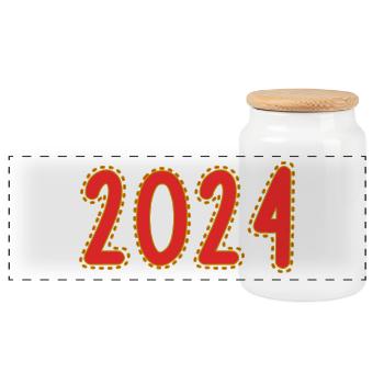 2024. JAHR. ALLES GUTE ZUM NEUEN JAHR. SILVESTER - Panorama Keksdose mit Holzdeckel - Weiß - Vorne