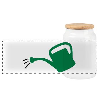 Watering Can - Panoramic Cookie Jar with Wooden Lid - white - Front