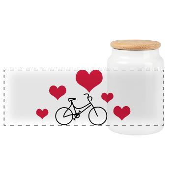 Ladies bike with heart - Panoramic Cookie Jar with Wooden Lid - white - Front