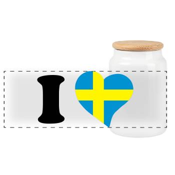 I love Sweden - Panoramic Cookie Jar with Wooden Lid - white - Front