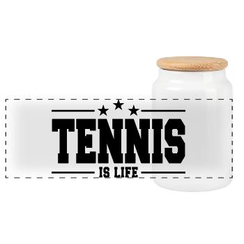 tennis is life 1 - Panoramic Cookie Jar with Wooden Lid - white - Front