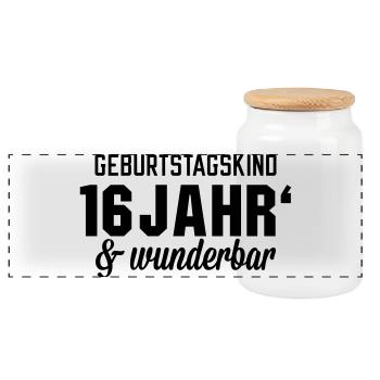 Geburtstagskind 16 wunderbar - Panorama Keksdose mit Holzdeckel - Weiß - Vorne