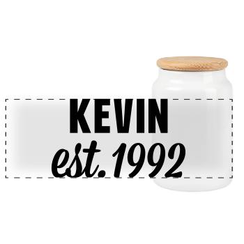 Kevin est 1992 - Panorama Keksdose mit Holzdeckel - Weiß - Vorne