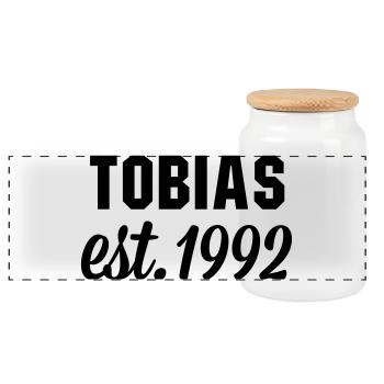 Tobias est 1992 - Panorama Keksdose mit Holzdeckel - Weiß - Vorne