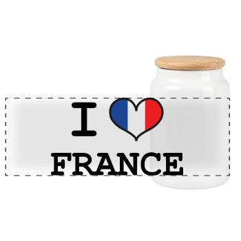 I Love France - Boîte à biscuits avec couvercle en bois - blanc - Devant