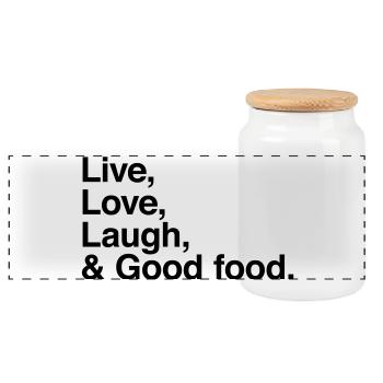live love laugh and good food - éloge bonne bouffe - Boîte à biscuits avec couvercle en bois - blanc - Devant