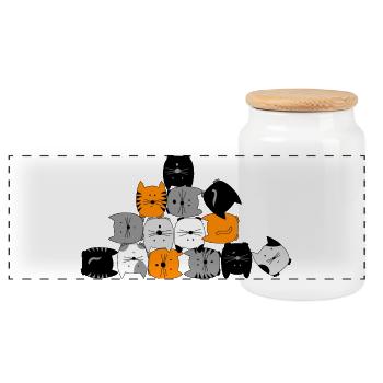 Chat, chat, chat ... miaou - Boîte à biscuits avec couvercle en bois - blanc - Devant