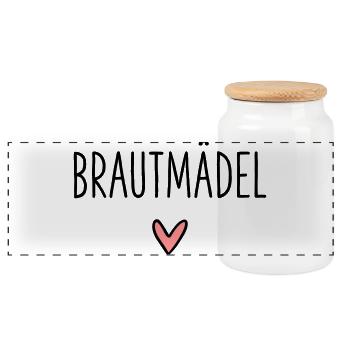Bride Girl Heart Bride Party Bridal Shower - Panoramic Cookie Jar with Wooden Lid - white - Front