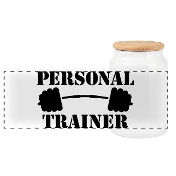 personal trainer - Panoramic Cookie Jar with Wooden Lid - white - Front