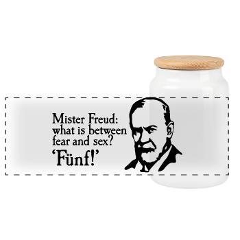 Mr Freud what is between fear and sex Fünf Sigmund - Panorama Keksdose mit Holzdeckel - Weiß - Vorne
